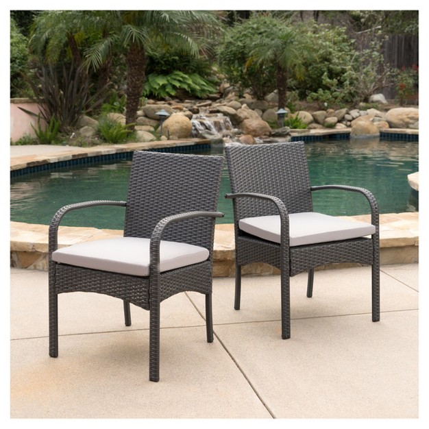 Cordoba 2pk Wicker Patio Dining Chair With Cushion Gray Christopher Knight Home