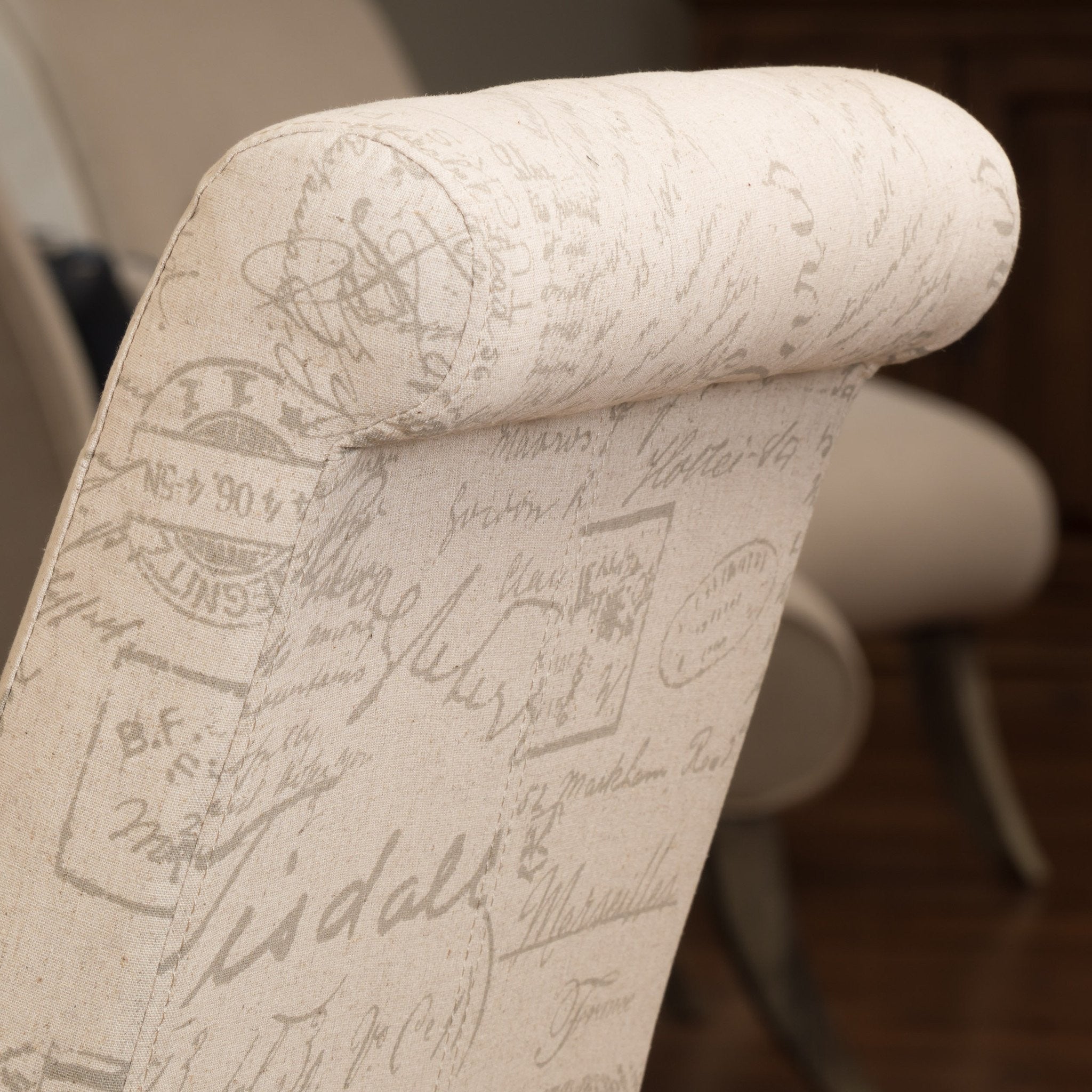 Cosette Script Printed Beige Linen Dining Chairs (Set of 2)