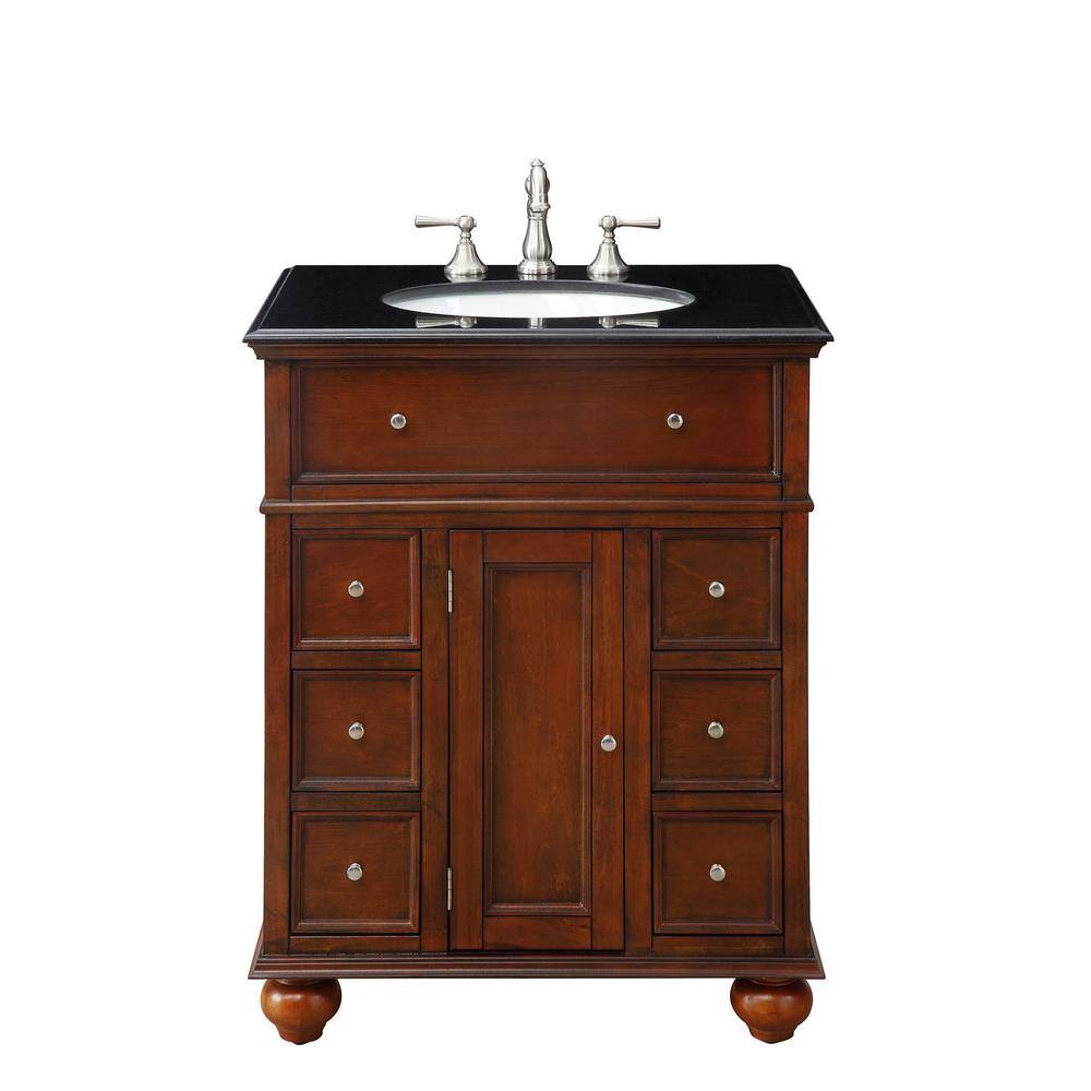 Home Decorators Collection Hampton Harbor 28 in. W x 22 in. D Bath Vanity in Sequoia with Granite Vanity Top in Black BF-22267-SQ