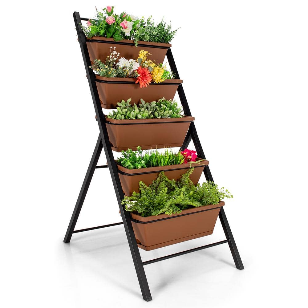 HONEY JOY 5-Tier Vertical Herb Garden Planter Box Outdoor Elevated Raised Bed Brown TOPB005427