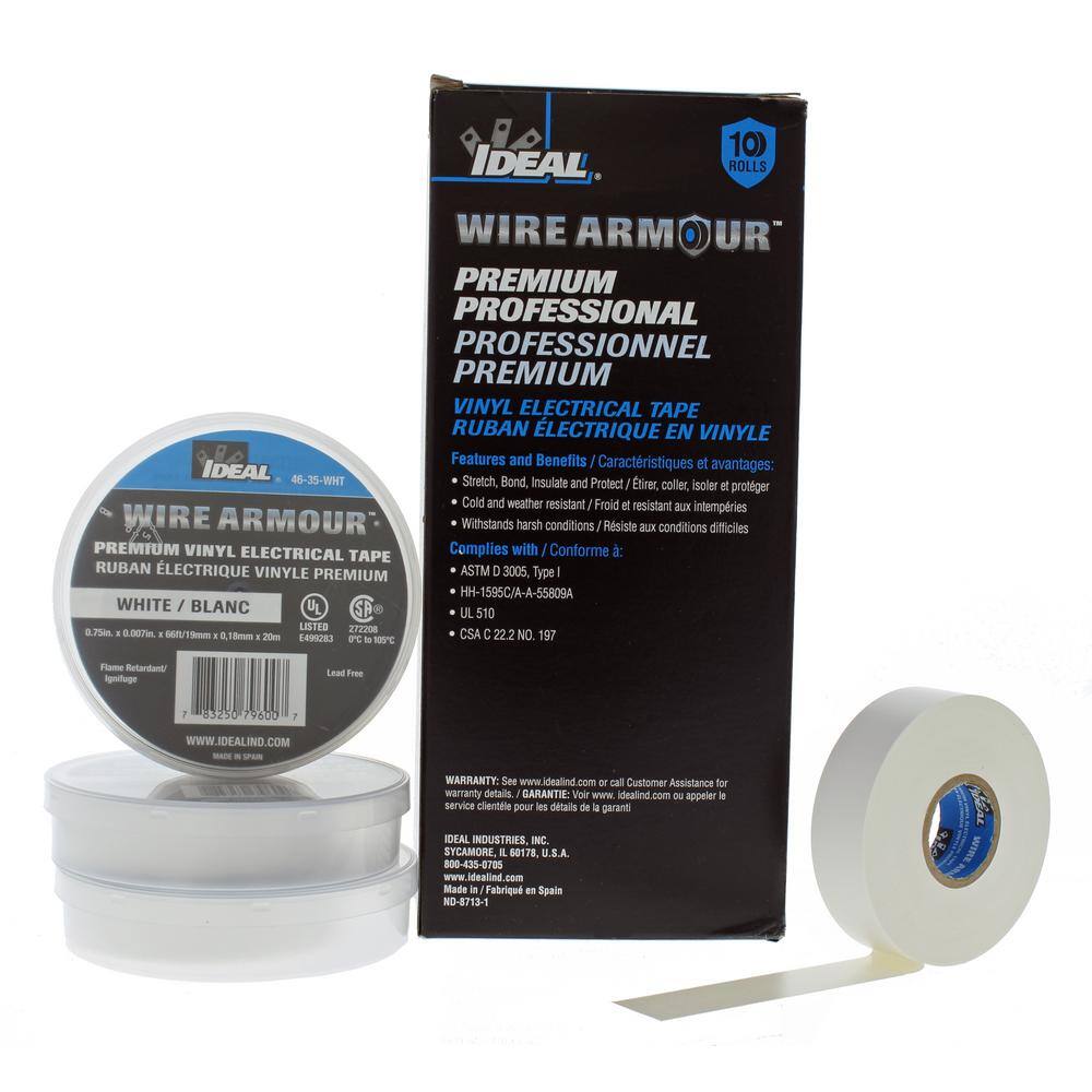 IDEAL Wire Armour 34 in. x 66 ft. Premium Vinyl Tape White (10-Pack) 46-35-WHT-10PK