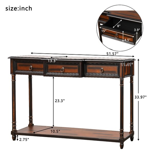 Console Table Sofa Table with Drawers Luxurious and Exquisite Design for Entryway with Projecting Drawers and Long Shelf