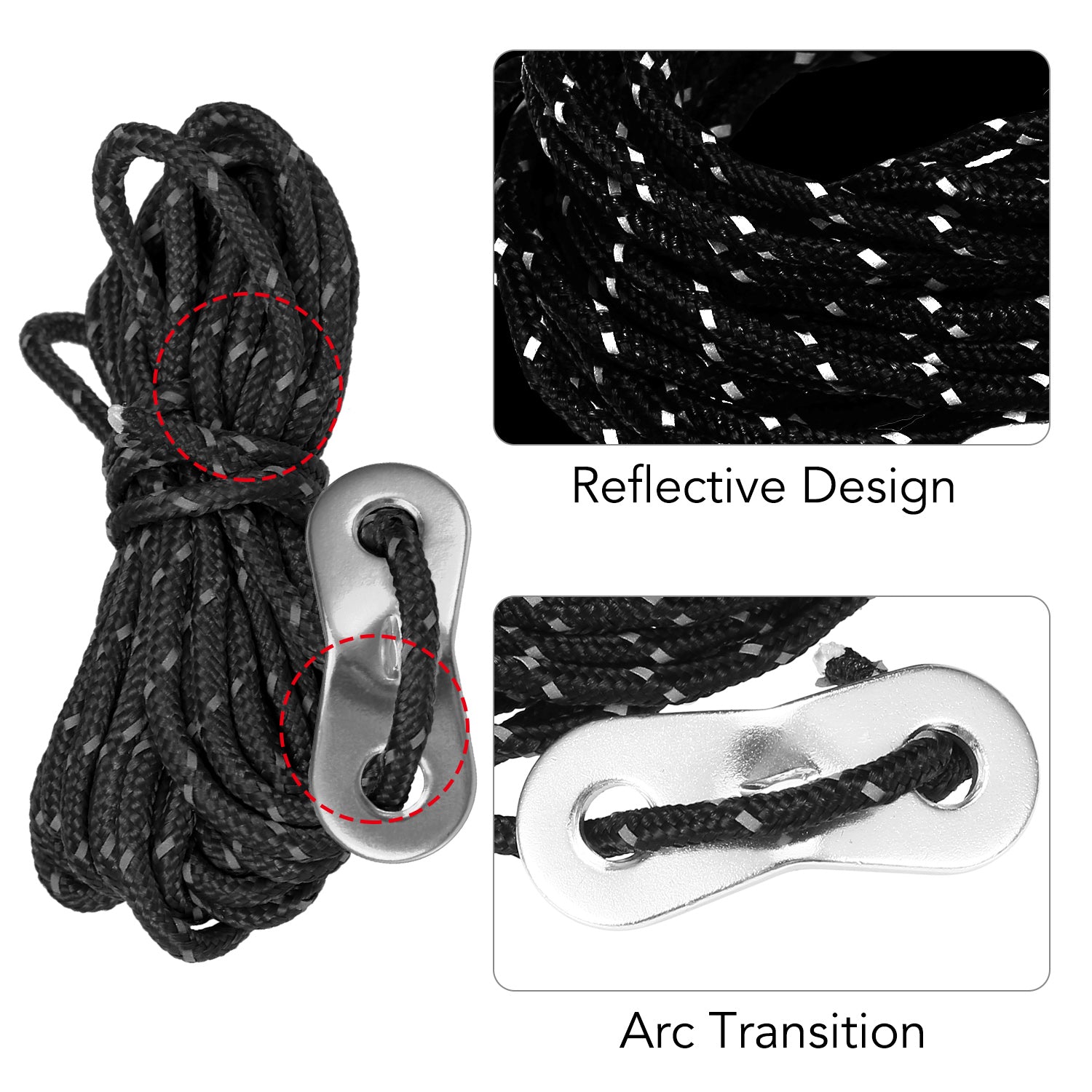 Lixada 3mm 13ft Tent Cord Tensioner Set Reflective Rope with Adjuster Camping Canopy Tent Guyline