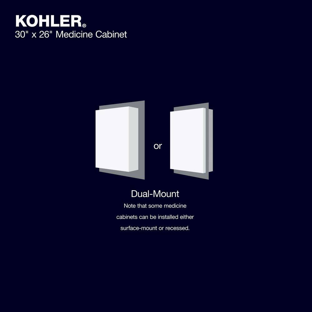 KOHLER CLC 30 in. x 26 in. RecessedSurface Mount Soft Close Medicine Cabinet with Mirrored Door R79221-NA