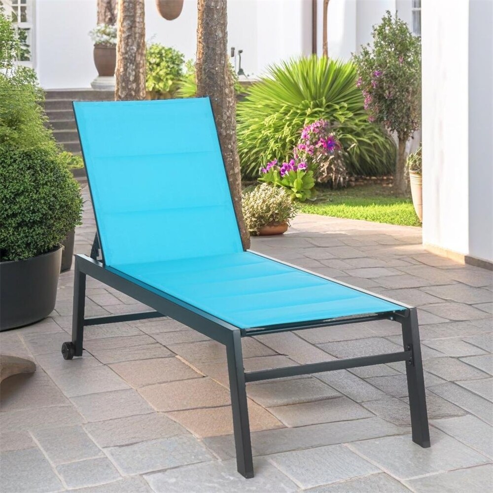 Adjustable Outdoor Chaise Lounge with Wheels and Breathable Fabric   N/A