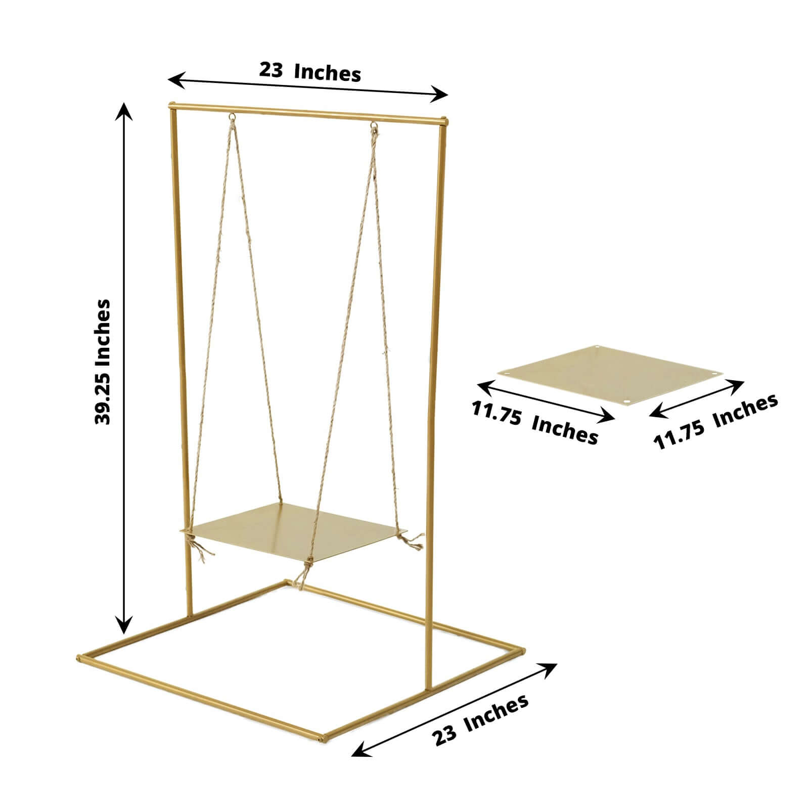 Gold Metal Hanging Dessert Display Centerpiece with Jute Rope, Cake Stand Swing 3ft Tall