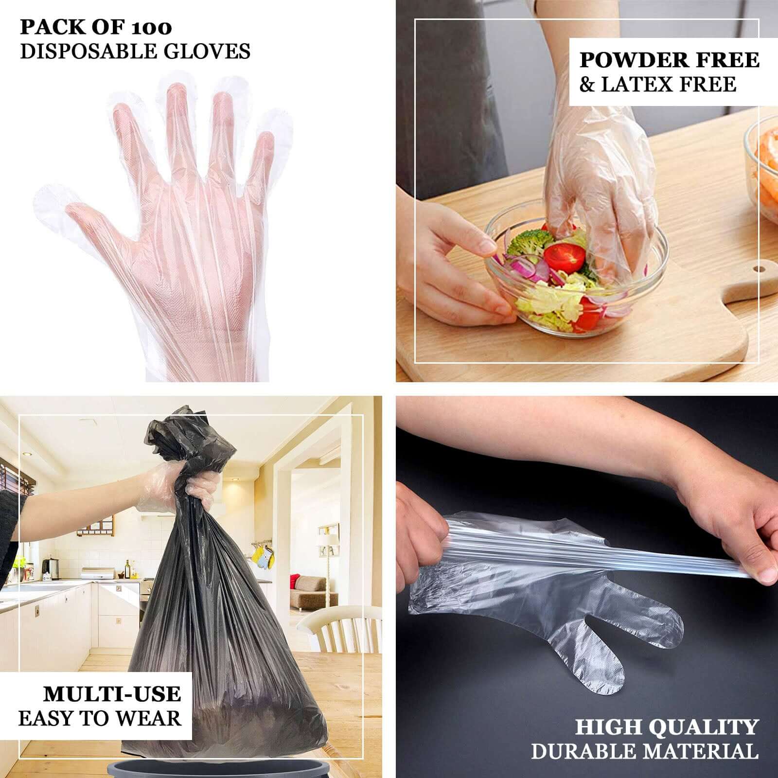 100 Pack Clear Plastic Disposable Gloves, Powder Free Multipurpose Plastic Gloves, Food Service Gloves