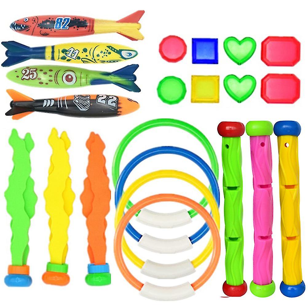 22 PCS Kids Summer Playing Swimming Pool Throwing Diving Toys Underwater Rings Diving Circle Set Pool Beach Toy