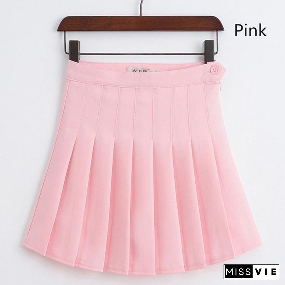 Women School Girls A-line Dress Summer Girls A Lattice Short Dress High Waist Pleated Tennis Skirt Uniform with Inner Shorts