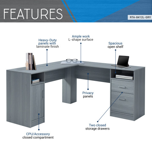 Techni Mobili Functional L Shape Desk with Storage...