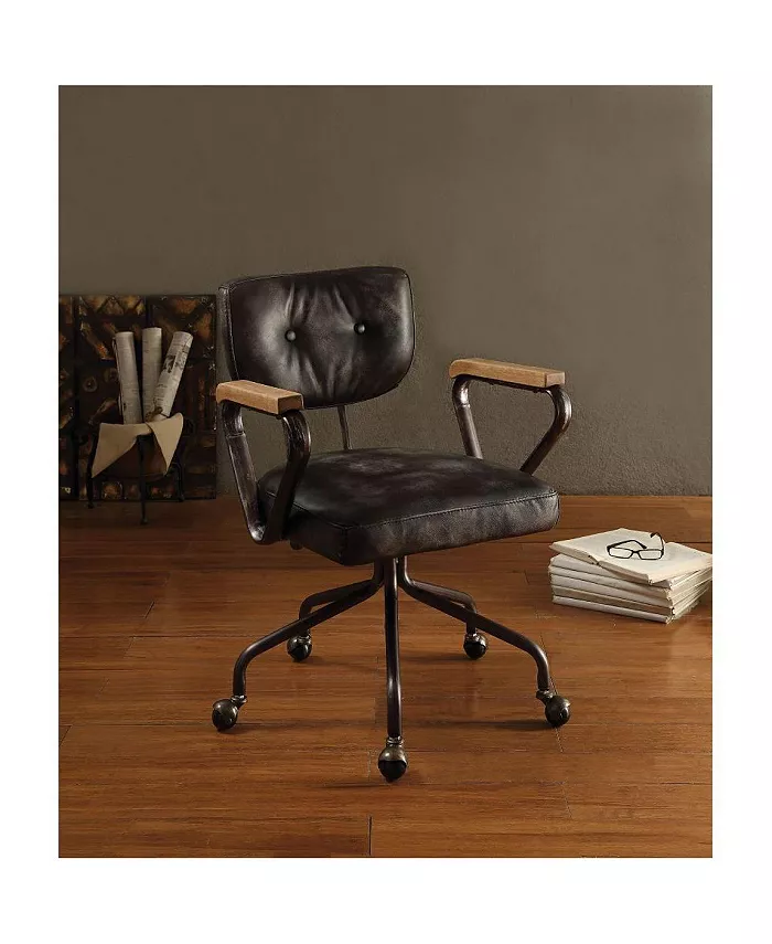 Simplie Fun Hallie Office Chair in Vintage like Black Top Grain Leather