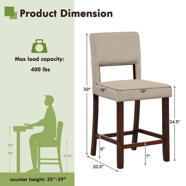 Costway Set of 2 Upholstered Linen Bar Stools 24.5'' Wooden Dining - See Details