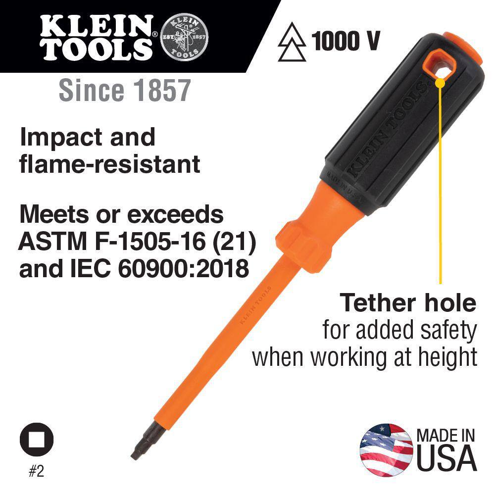 Klein Tools Insulated Screwdriver #2 Square 4 in. Round Shank 6844INS