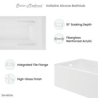 Swiss Madison Voltaire Left-Hand Drain Rectangular Alcove Bathtub SM-AB556