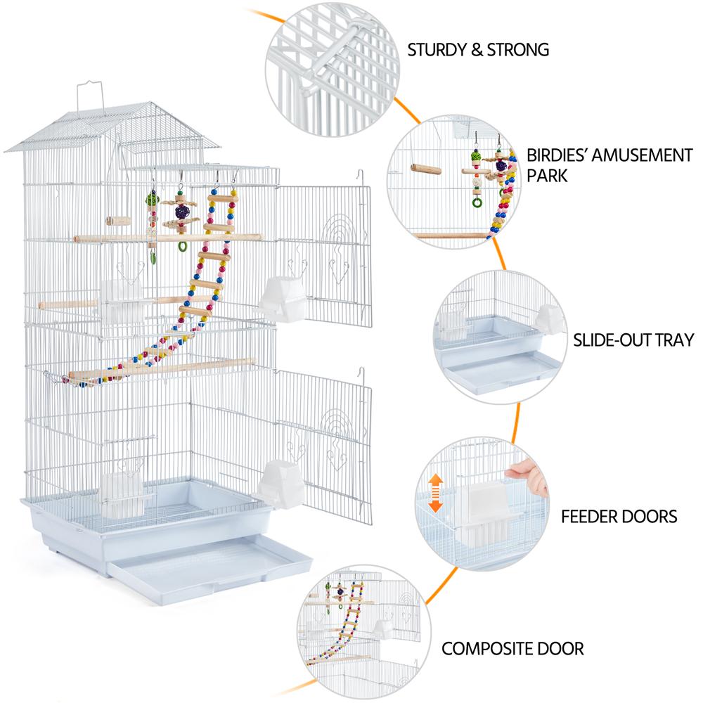 SmileMart 39  Metal Bird Cage with Perches and Toys White  Crowdfused