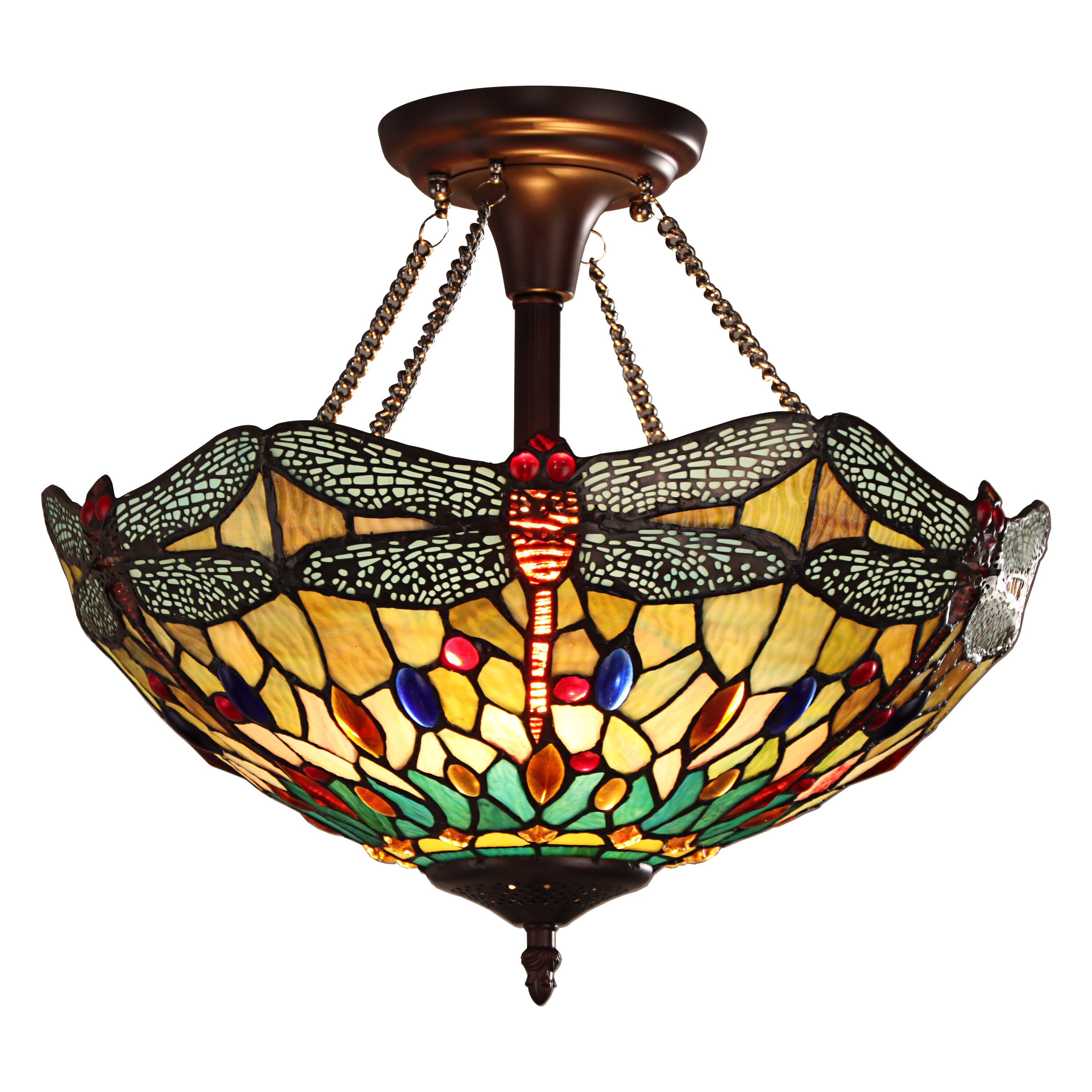 -Style Dragonfly Design 2-light Dark Bronze Semi-Flush Mount