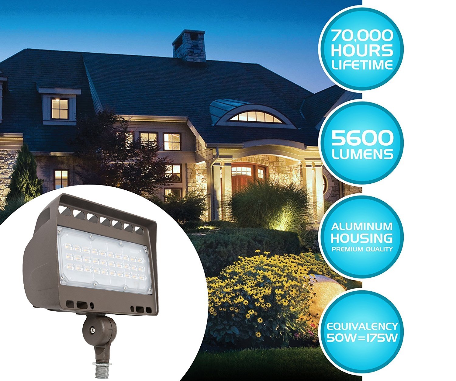 Westgate Outdoor LED Yard Security Floodlight – Aluminum Housing – Dimmable - High Lumen - Waterproof IP65 - 120-227V - (50 Watt， 3000K Warm White)