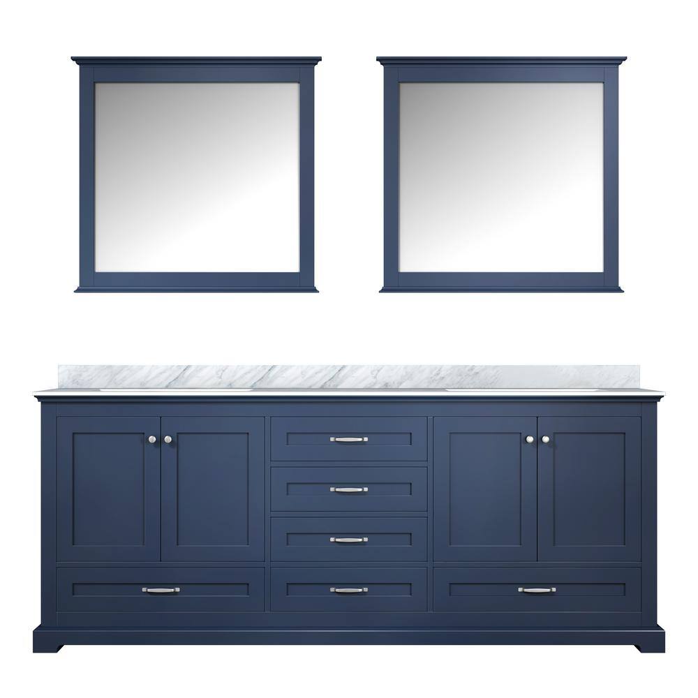 Lexora Dukes 80 in. W x 22 in. D Navy Blue Double Bath Vanity Carrara Marble Top and 30 in. Mirrors LD342280DEDSM30