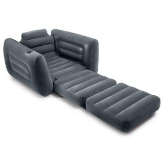 Intex Queen Size Inflatable Pull-Out Sofa Bed Couch and Chair Sleeper Dark Gray 66552EP + 2 x 66551EP