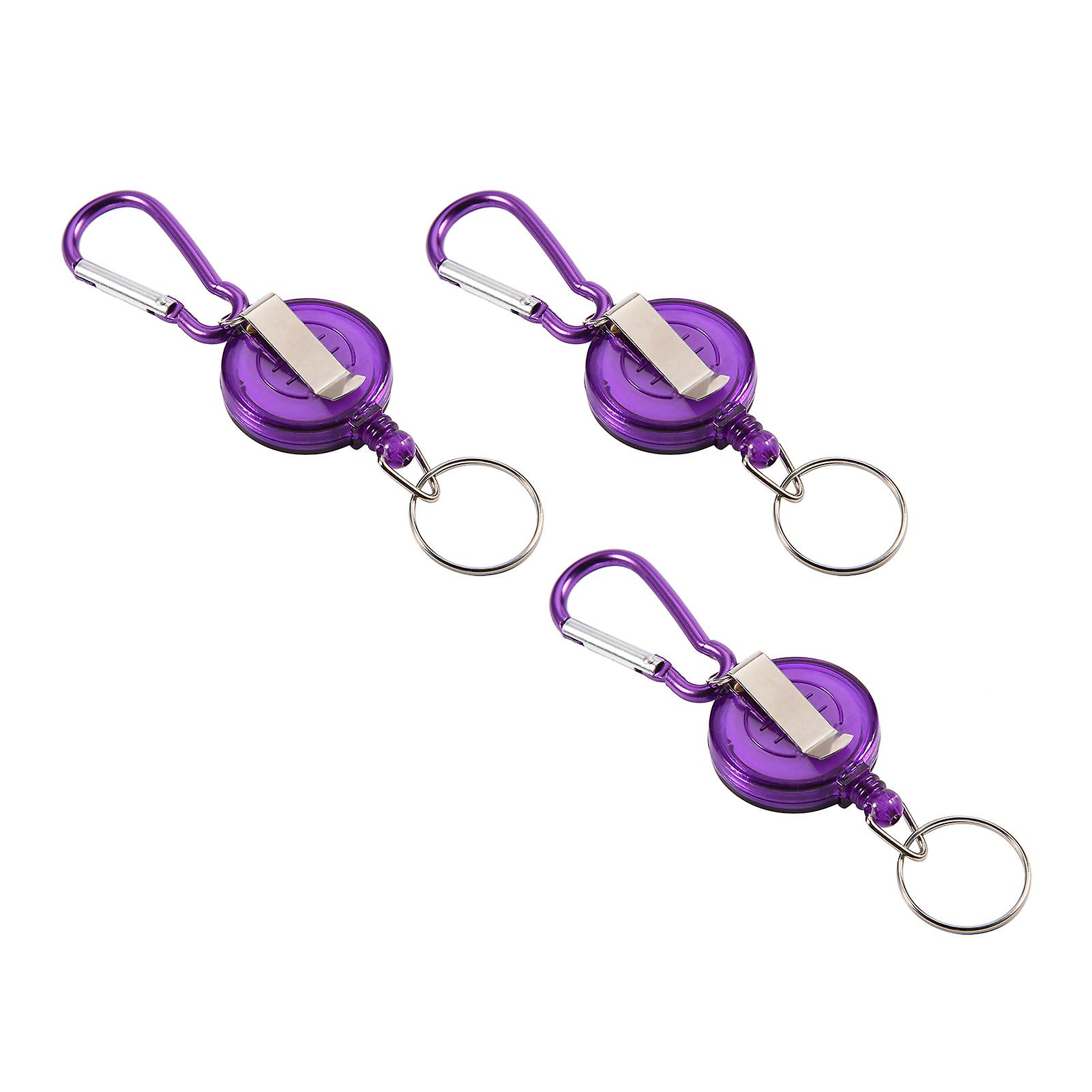 3pcs Fishing Tool Nylon Cord Stopper Retractable Ring Reel Holder Key Chain (purple)