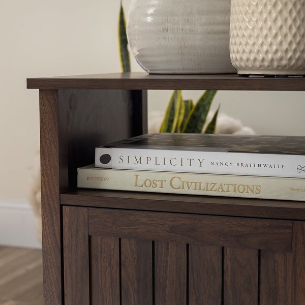 Modern Open Shelf End Table， Grey Wash