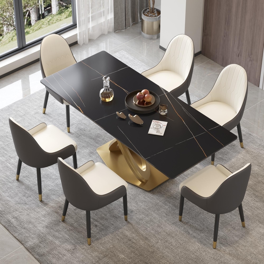 Modern Marble Dining Table with Gold Geometric Base