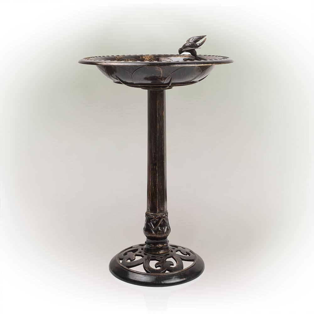 Alpine Corporation 27 in. Tall Outdoor Antique Style Bronze Birdbath Bowl with Bird Figurine TEC294BZ