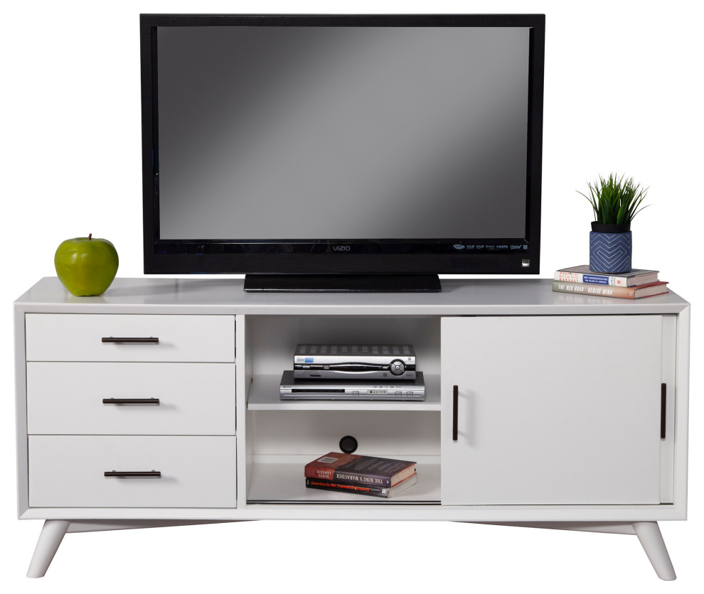 Flynn Large TV Console  White   Midcentury   Entertainment Centers And Tv Stands   by VirVentures  Houzz