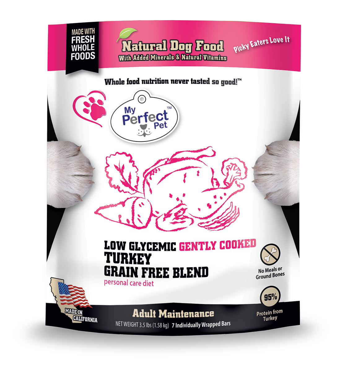 My Perfect Pet Turkey Grain Free and Potato Free Frozen Dog Food;