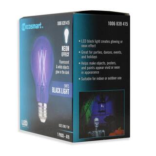 EcoSmart 40-Watt Equivalent A19 Blacklight Ultraviolet Glow in the Dark LED Light Bulb (1-Pack) FG-04239