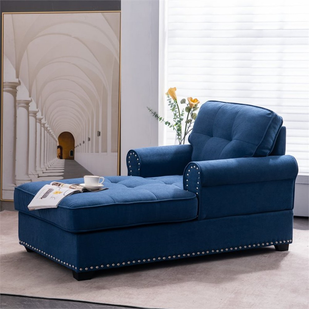 Alexent Calma Modern Linen Fabric Indoor Chaise Lounge in Blue   Transitional   Indoor Chaise Lounge Chairs   by Homesquare  Houzz