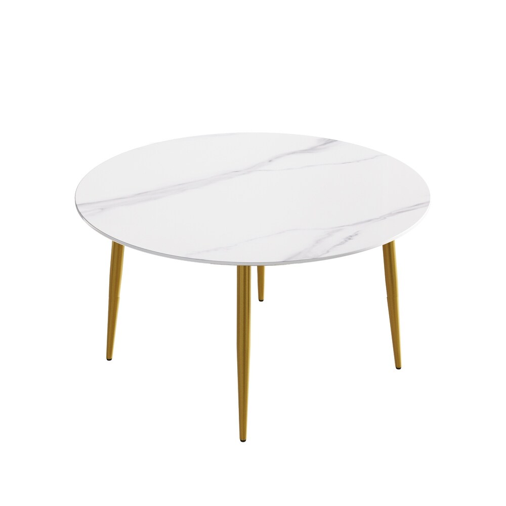 Round Marble Dining Table  Sintered Stone Table Top with Metal Legs