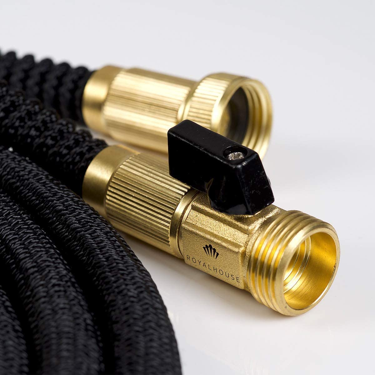 ROYAL HOUSE (100 FT) Black Expandable Garden Hose Water Hose with 8-Function High-Pressure Spray Nozzle， Heavy Duty Flexible Hose - 3/4