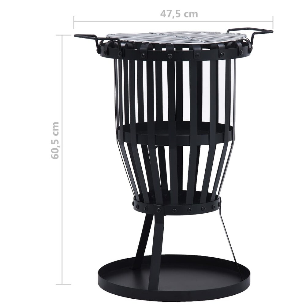 vidaXL Garden Fire Pit Basket with BBQ Grill Steel 19\