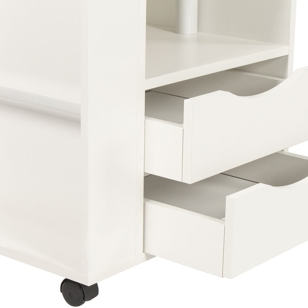 Movable End Table with Height Adjustable Swivel Top and 2 Drawers， Wood End Table with Open Shelf and Q-Type Clip