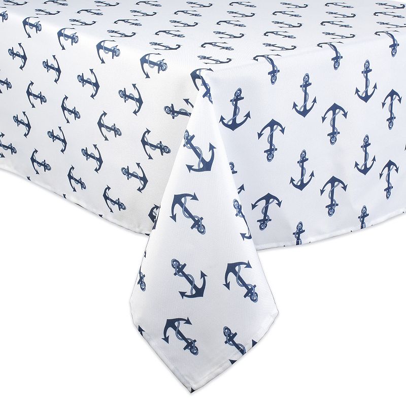 84 Zippered Outdoor Tablecloth with Printed Anchors Design