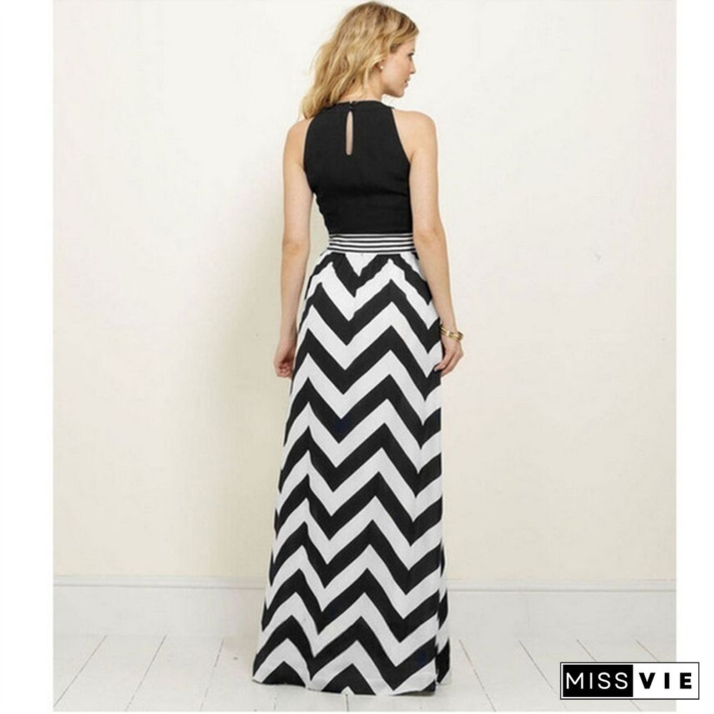 Women Striped Boho Chiffon Long Dress Evening Party Beach skirt