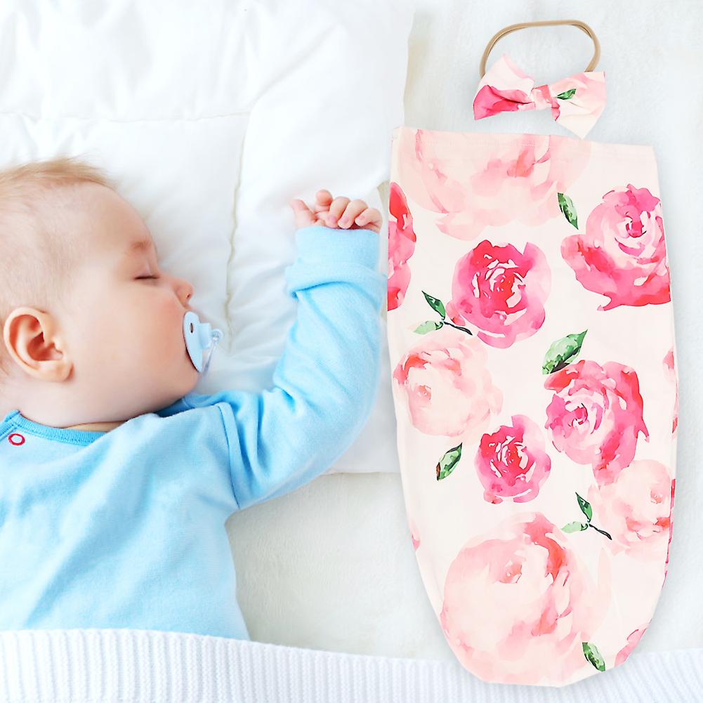 Baby Sleeping Bag Infant Newborn Sleep Swaddle Keep Warm + Headband (pink Rose)