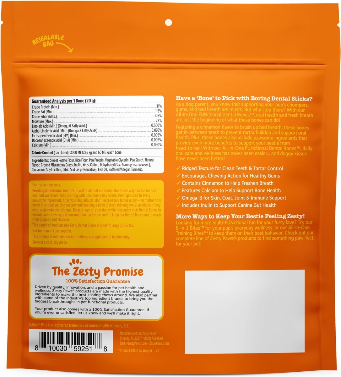 Zesty Paws All-in-One FUNctional Dental Bones Dental Chews for Medium Dogs