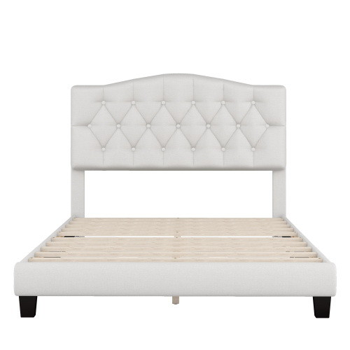 Upholstered Platform Bed with Saddle Curved Headbo...