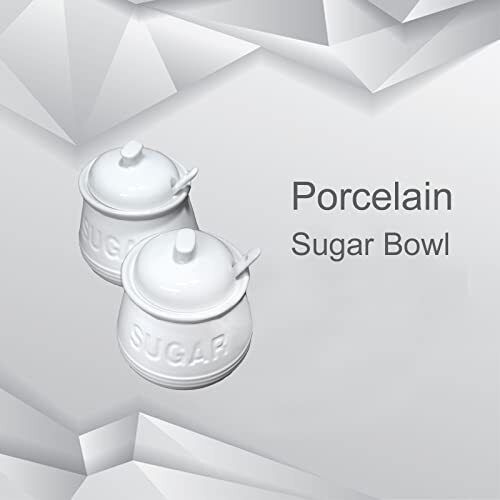 12oz Sugar Bowl with Lid and Spoon， Ceramic Sugar Containers， White