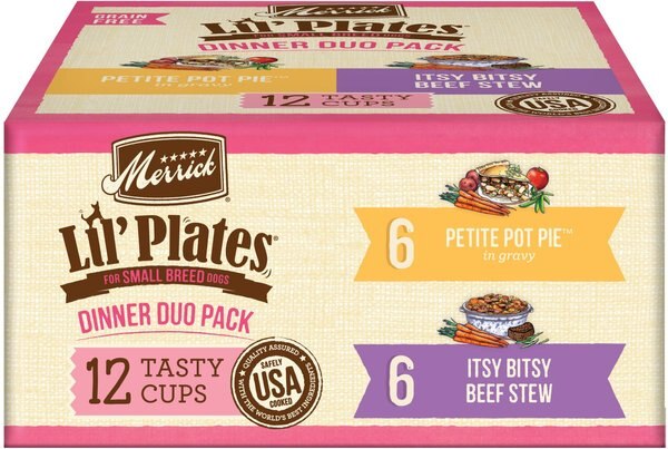 Merrick Lil’ Plates Dinner Duos Itsy Bitsy Beef Stew and Petite Pot Pie Variety Pack Grain-Free Wet Dog Food