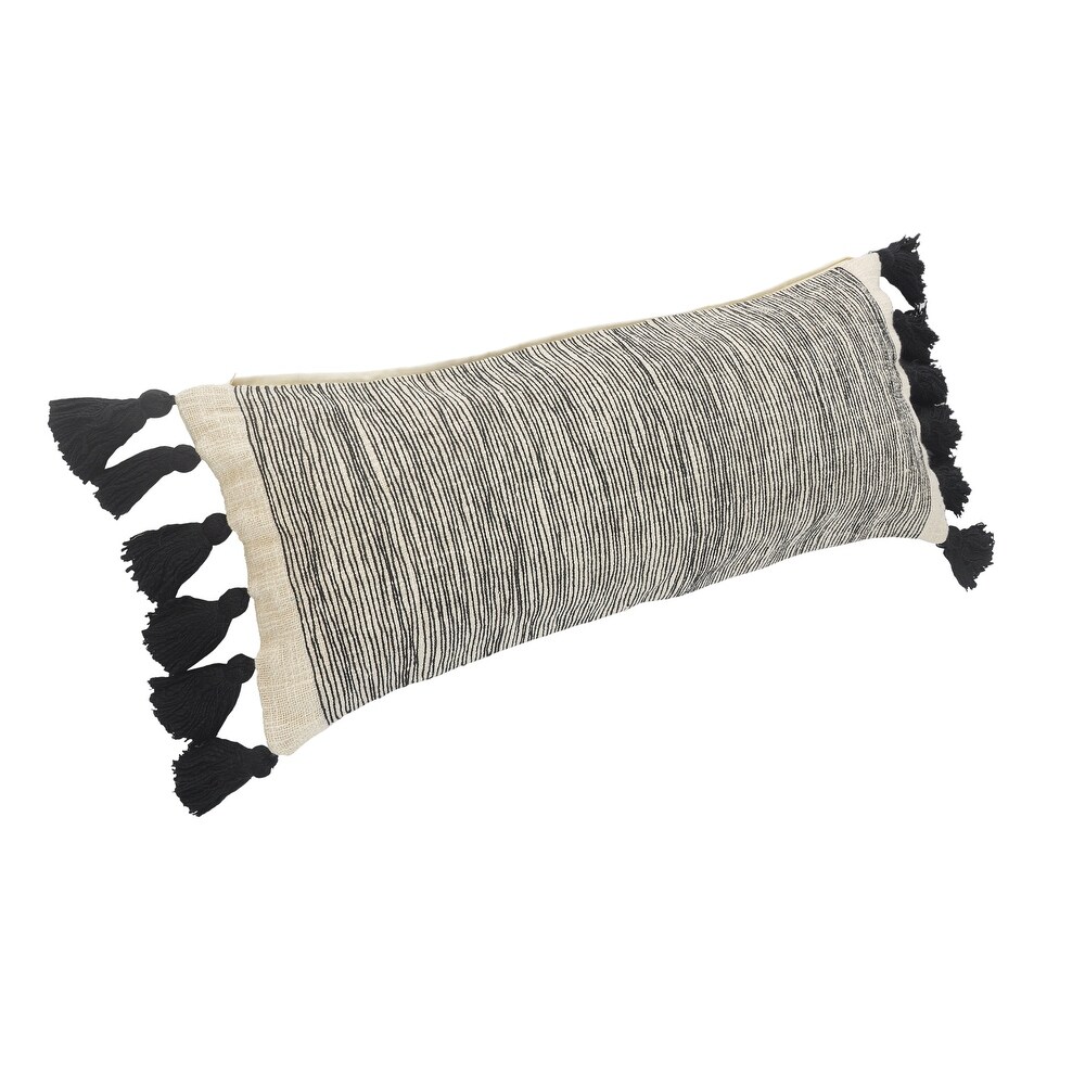 LR Home Distressed Gray and Black Fringe Pillow