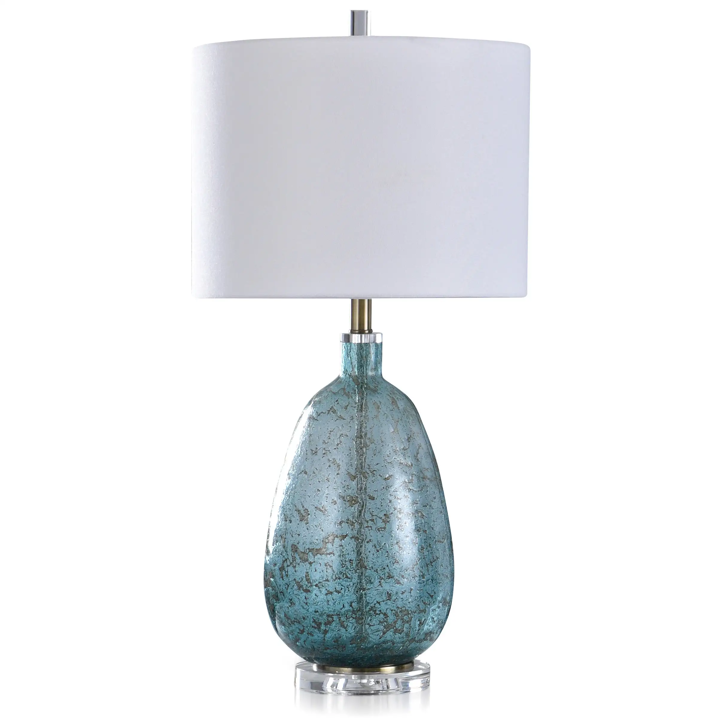 Bay St. Louis - Aged Textured Glass Body Table Lamp With Clear Acrylic Base Table Lamp - Tinted Turquoise Finish - White Shade