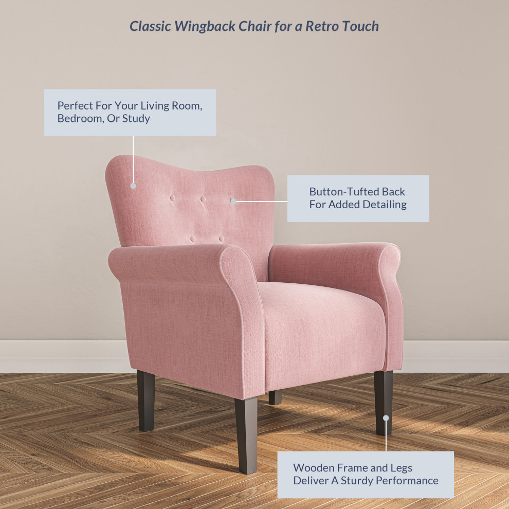 High Wingback Linen Armchair   Transitional   Armchairs And Accent Chairs   by OneBigOutlet  Houzz