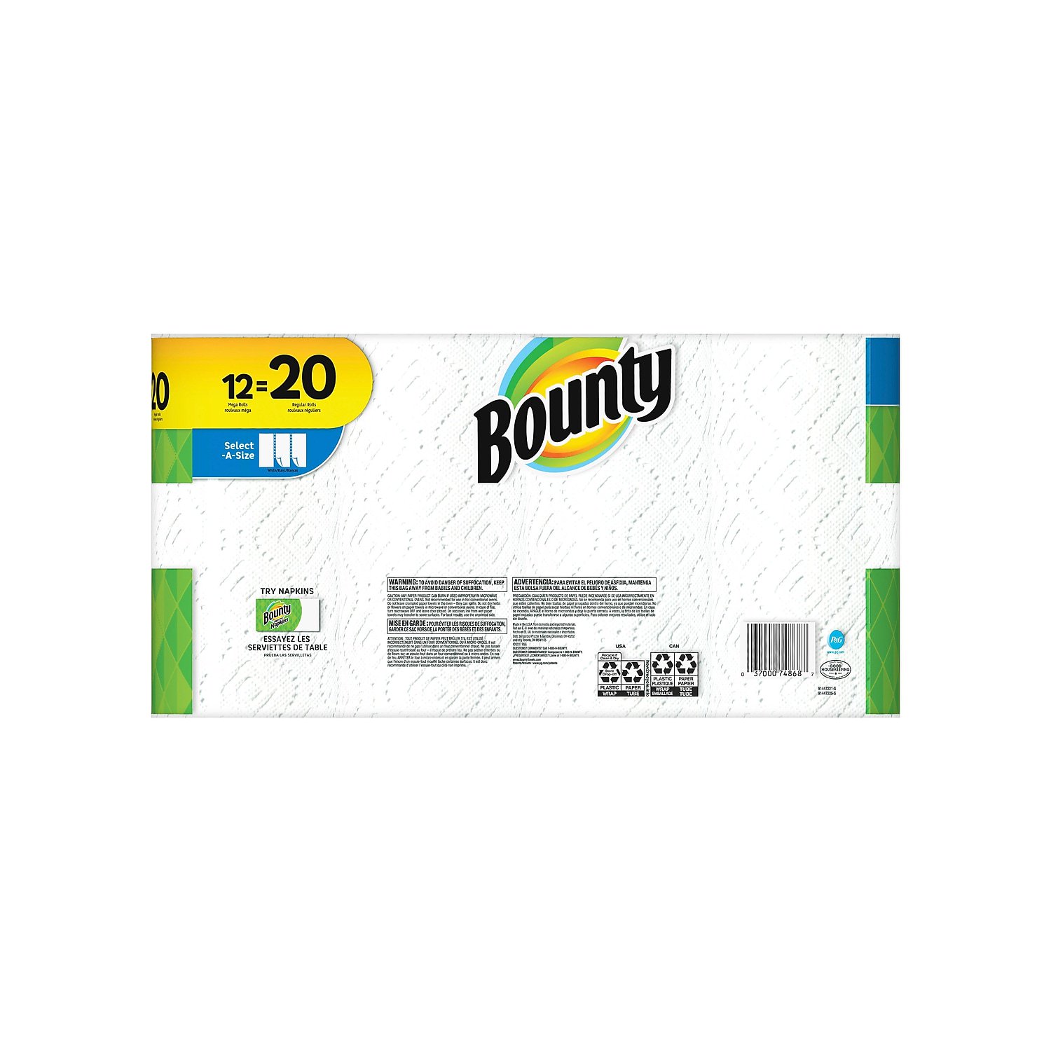 Bounty Select-A-Size Mega Kitchen Rolls Paper Towels 2-Ply 92 Sheets/Roll 1842992