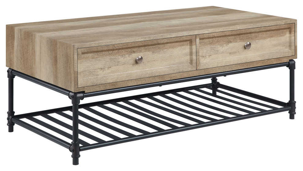 ACME Brantley Coffee Table  Oak and Sandy Black Finish   Industrial   Coffee Tables   by Acme Furniture  Houzz