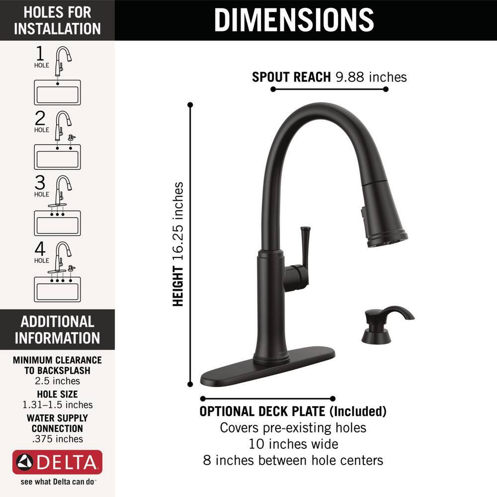 Delta Eldridge Single Handle Pull Down Sprayer Kitchen Faucet with ShieldSpray in Matte Black 19842Z-BLSD-DST