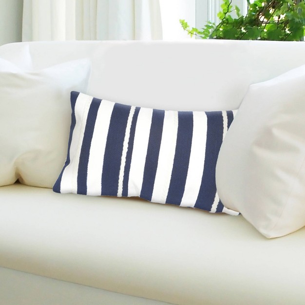 Oversize Indoor outdoor Striped Marine Lumbar Throw Pillow Navy white Liora Manne