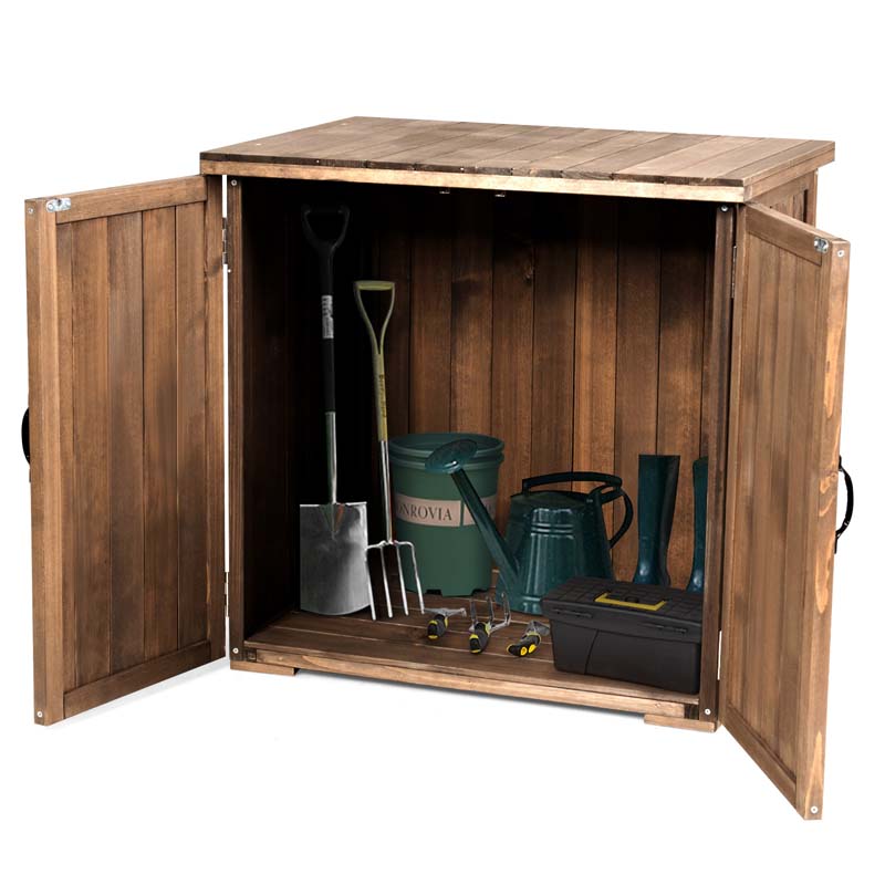 2.5 x 2 FT Outdoor Storage Cabinet with Double Doors, Wood Garden Shed, Outside Tool Shed